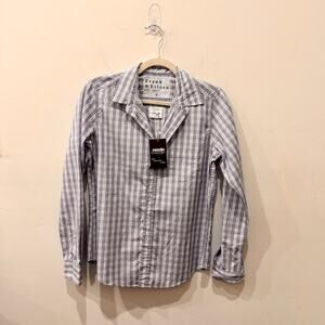 Frank & Eileen Barry 100% Cotton Plaid Button-Up Shirt Light Blue White Womens S